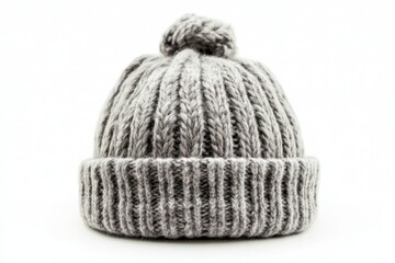 Warm and cozy grey knit beanie with a unique top knot for stylish winter wear