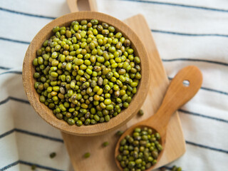 Mung beans (Vigna radiata) are small edible beans that are usually sold dried or sprouted.