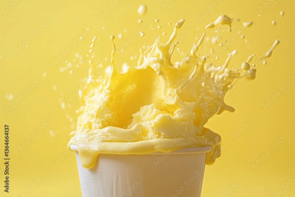 Aufkleber splash of vibrant yellow liquid creating a beautiful pattern against a contrasting background in a b
