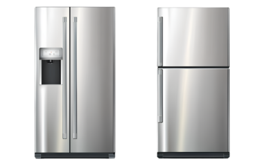 Two silver refrigerator images, front view, with transparent background
