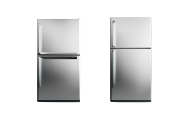 Two silver refrigerator images, front view, with transparent background
