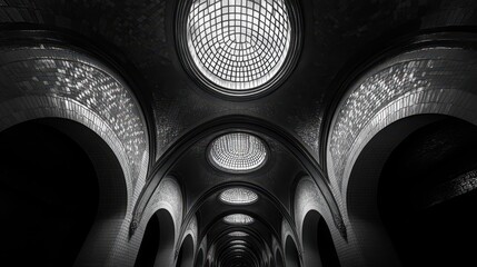 Architectural masterpiece: intricate arched ceiling with stained glass domes