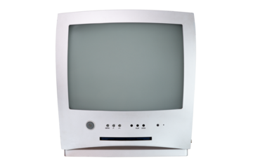Old silver TV isolated on white background. Retro technology concept. Vintage TVs 1980s 1990s 2000s. 