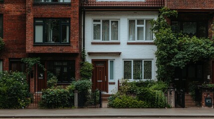 Charming Townhouses  Brick Facades  Lush Greenery  Residential Architecture  UK Homes