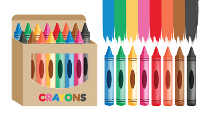 Crayons colorful clipart set. Art color wax crayons clip art collection for school drawing educational elements vector illustration. 