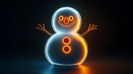 Glowing neon snowman icon in white and orange with illuminated buttons on dark background

