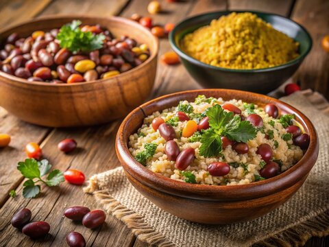 Delicious Brazilian Tropeiro Beans with Farofa - Authentic Recipe Stock Photo