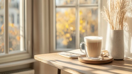 Warm Latte and Dried Flowers in a Sunlit Room