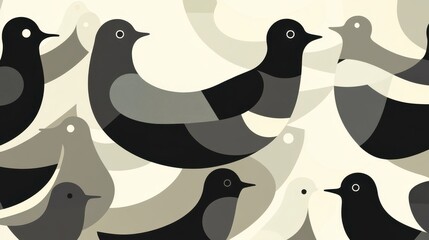 Abstract Bird Pattern with Monochrome, Design, and Vector.