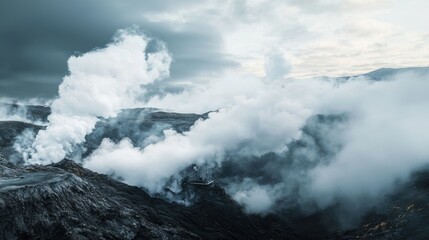 Fototapeta premium Exploring the Majestic Peaks Where Clouds Embrace Sustainable Energy and Renewable Resources