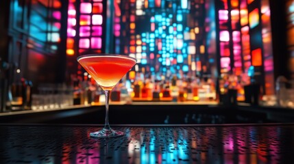 Vibrant martini cocktail in colorful modern bar setting