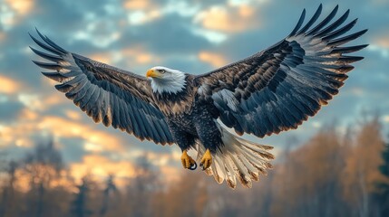 Obraz premium Majestic Bald Eagle in Flight: A Stunning Display of Freedom and Power