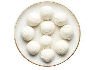 round plate with ice cream balls, top view, transparent background 