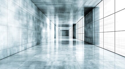 Modern, Empty Corridor with Large Windows