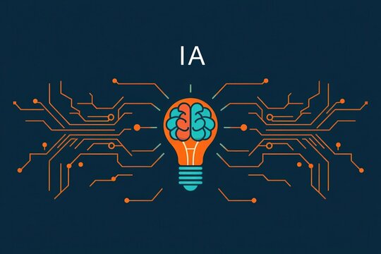 Intelligenza artificiale e innovazione tecnologica rappresentate da cervello e circuiti in una lampadina