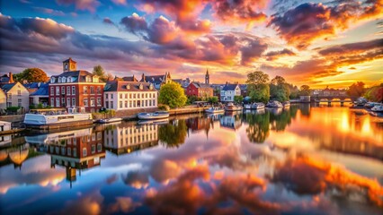 Fototapeta premium Kingston Upon Thames Double Exposure: River, Buildings & Sky, London