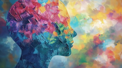 A colorful silhouette of a head symbolizes the complexity and diversity of mental health.