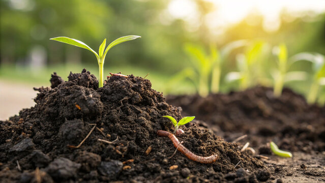 Close-up of soil rich in humus and organic material, fertile ground for crops