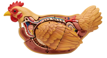 Detailed Anatomical Model of a Chicken Showing Internal Organs and Structure for Educational Use in Science and Biology