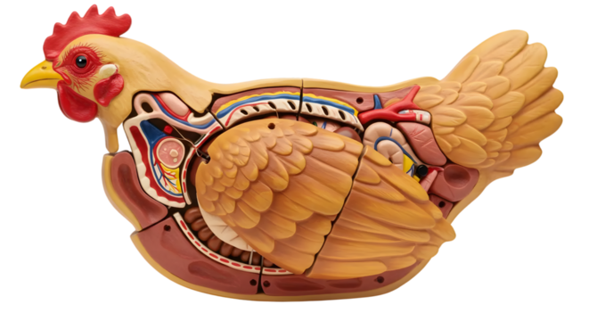Detailed Anatomical Model of a Chicken Showing Internal Organs and Structure for Educational Use in Science and Biology
