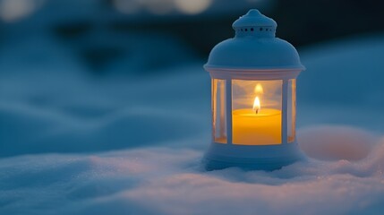 Glowing Candle Inside a Frosted Lantern.