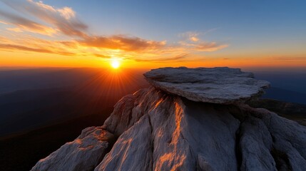 Majestic sunrise atop a rocky summit