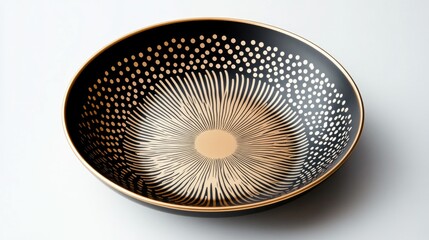 Elegant Black Bowl with Intricate Gold Pattern for Modern Table Decor and Culinary Presentation