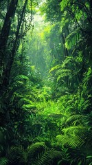 Lush Greenery Filled with Ferns and Wild Ivy in a Dense Forest