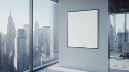 Blank Poster Mockup on a White Wall in a Modern Office Space