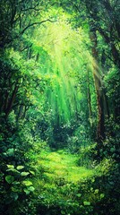 Fototapeta premium Lush Greenery in a Peaceful Glade Surrounded by Nature's Beauty