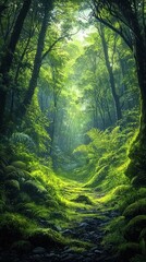 Fototapeta premium Lush Greenery in a Remote Forest with Natural Sunlight Effects