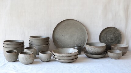Elegant Gray Ceramics Collection with Bowls and Plates for Dining