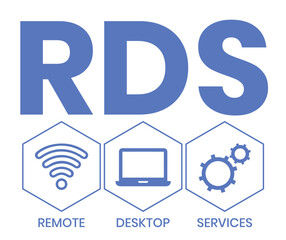 RDS - Remote Desktop Services acronym, business concept background. Vector illustration for website banner, marketing materials, business presentation, online advertising.