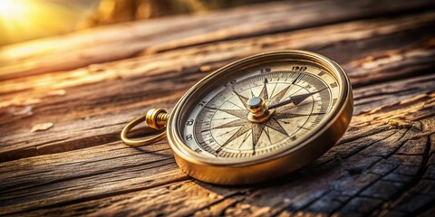 Rustic Wooden Compass: Travel Adventure Navigation Stock Photo