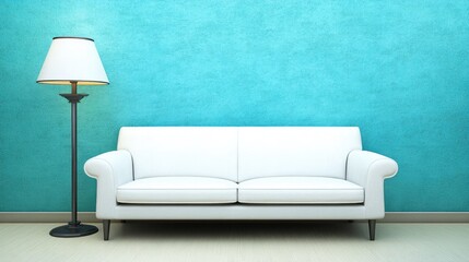 Modern Minimalist Living Room Interior Design: White Sofa and Teal Wall