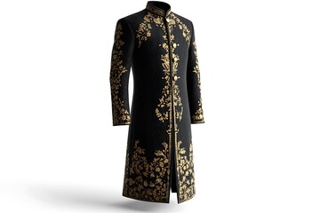 Timeless Black Sherwani with Rich Golden Embellishments.