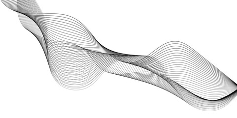 Abstract digital stylized black and grey curved wavy line art element for design white Striped line texture background. Vector illustration.
