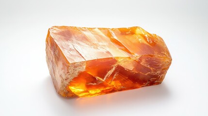 Natural Amber Stone with Distinctive Orange Color and Unique Texture on White Background