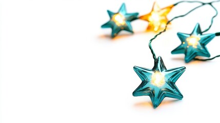 Obraz premium Teal and Gold Star Lights on White Background