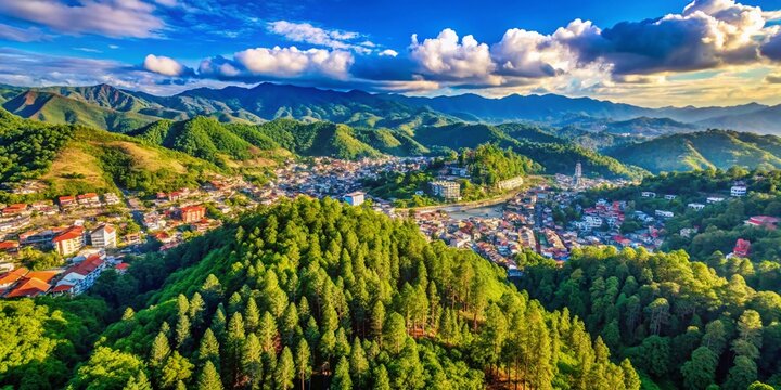 Stunning Aerial View of Baguio City, Philippines: Mountain Scenery, Pine Trees, Cityscape