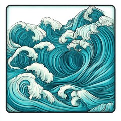 Fototapeta premium Teal and Blue Ocean Waves Illustration