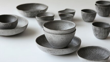 Elegant Minimalist Ceramic Bowls and Plates in Gray Tones
