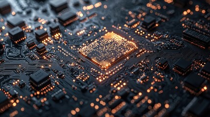 Close-up Circuit Board with Chip