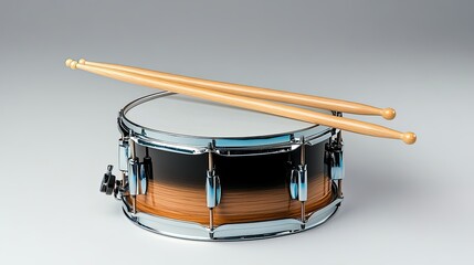 Classic Snare Drum with Wooden Sticks on a Simple Background for Music Projects