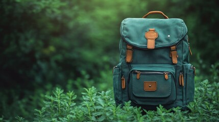 A vibrant green background features an anti-theft travel backpack, symbolizing smart travel essentials with hidden pockets and sturdy zippers for security.