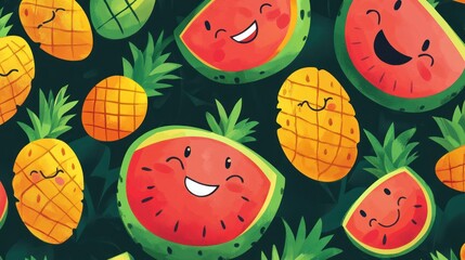 Cartoon Pineapple & Watermelon Pattern