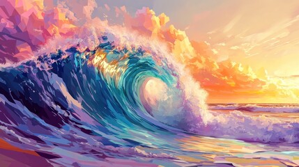 Colorful Ocean Wave at Sunset