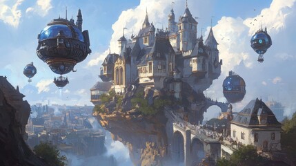 Floating Medieval City with Airships