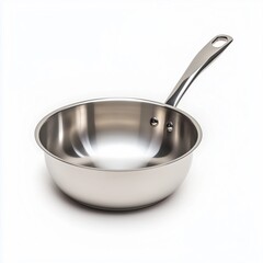Stainless Steel Conical Saucepan with Handle Isolated on a White Background