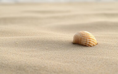Beautiful shell resting on golden sand under gentle sunlight near the shoreline
